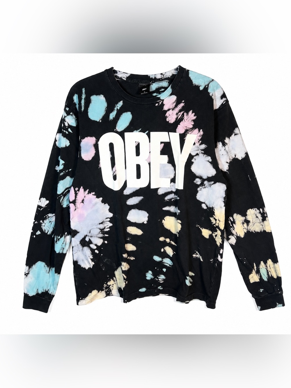 OBEY Size M Ward Crew Black Tie-Dye Sweatshirt
